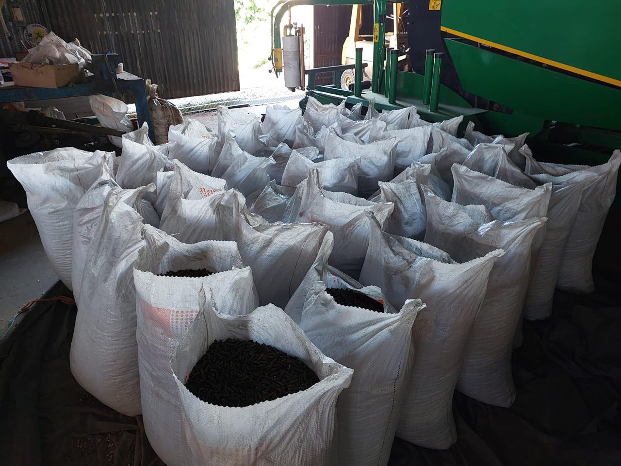 Freshly milled lucerne pellets bagged at the mill