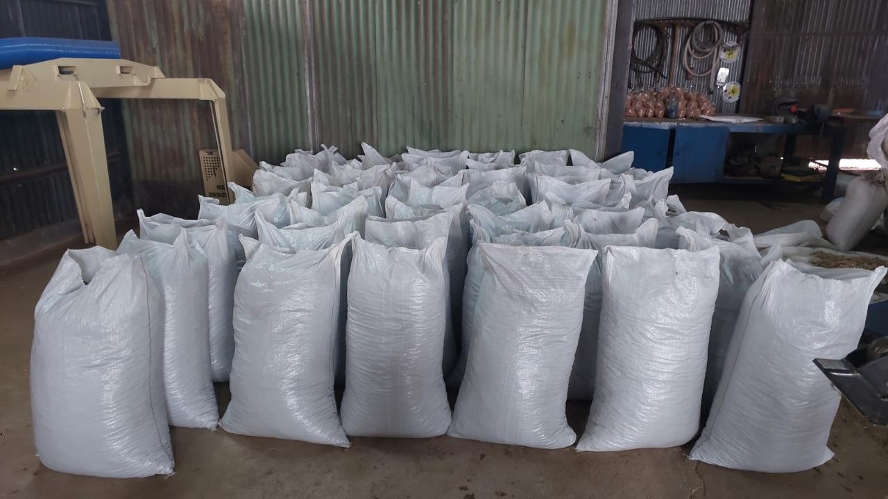 Bagged pellets stored ready for despatch